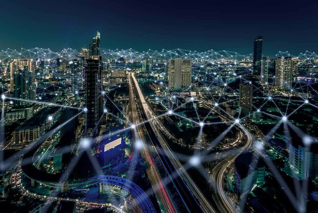 Großstadt mit virtuellen Datennetzen