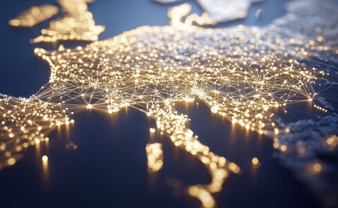 Leuchtendes Netzwerk über einer Europakarte
