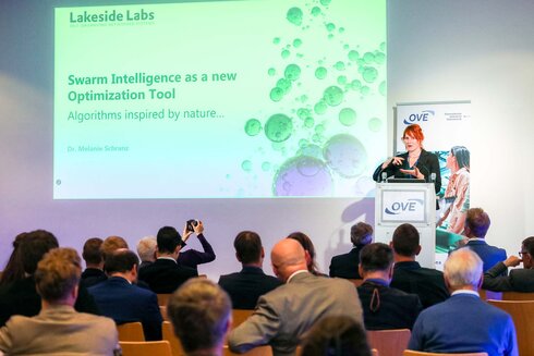 Dr. Melanie Schwarz präsentiert über Schwarmintelligenz als Optimierungswerkzeug.