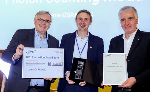 Innovation Award Gewinner mit OVE-Präsident und Juryvorsitzendem
