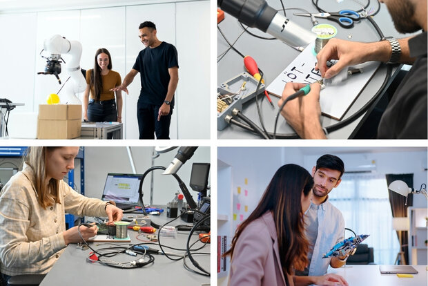 Verschiedene Personen in elektrotechnischen Berufen