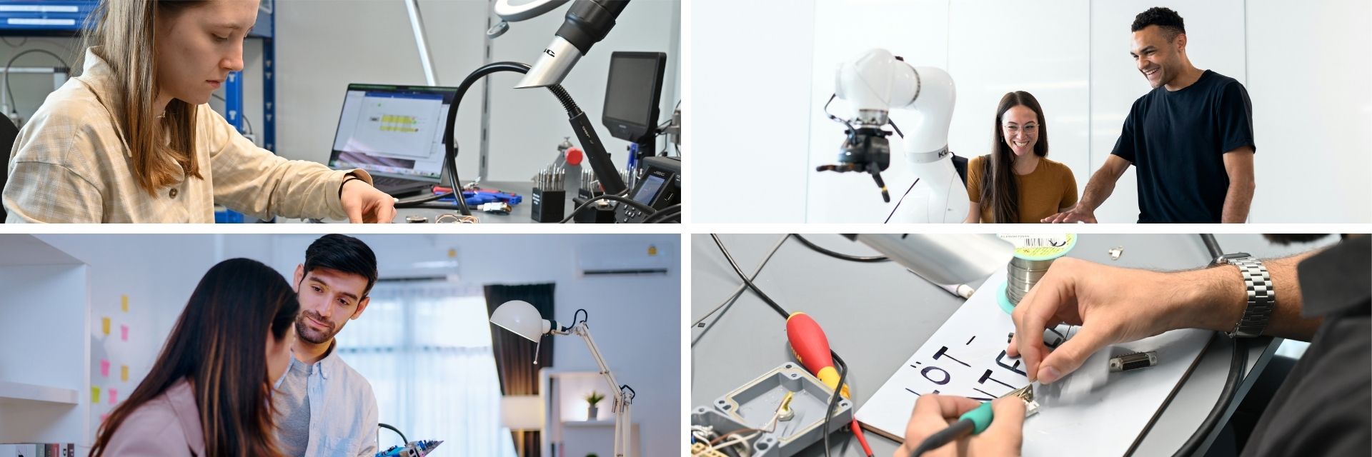 Personen arbeiten zusammen an technischen Projekten und Erfindungen.