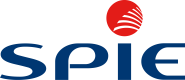Logo von SPIE mit rotem Symbol und blauer Schrift.
